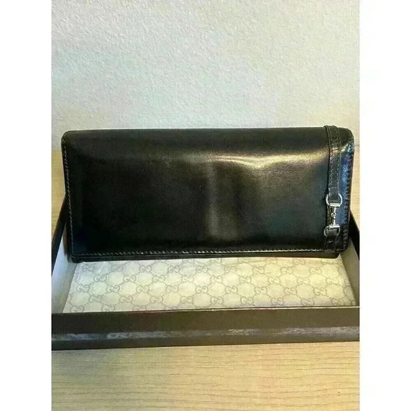 GUCCI Black Leather Long Folded Wallet With Button Closure. Vintage, Classic‎ - Picture 1 of 16